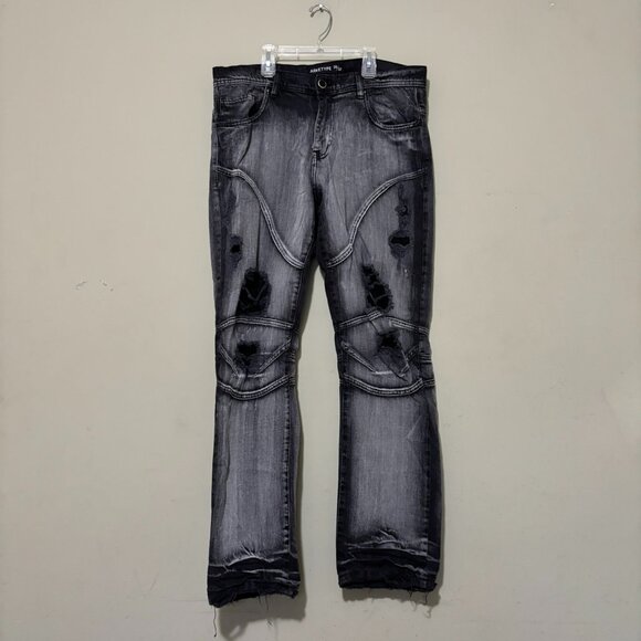 Arketype Men’s 38x32 Distressed Moto Jeans Black Washed Biker Denim - Picture 1 of 5